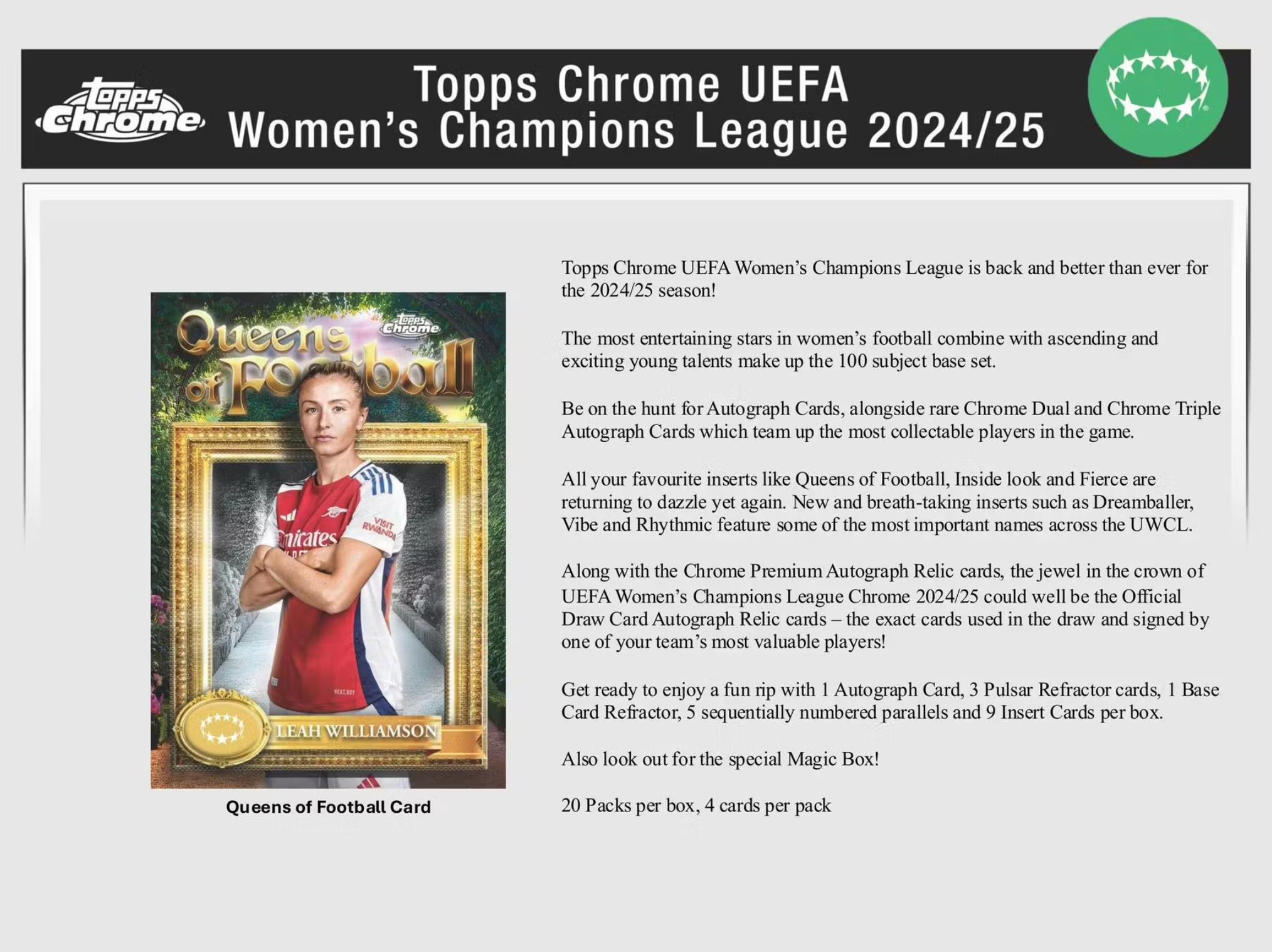 2024/25 Topps Chrome UEFA Women's Champions League Soccer Hobby Box