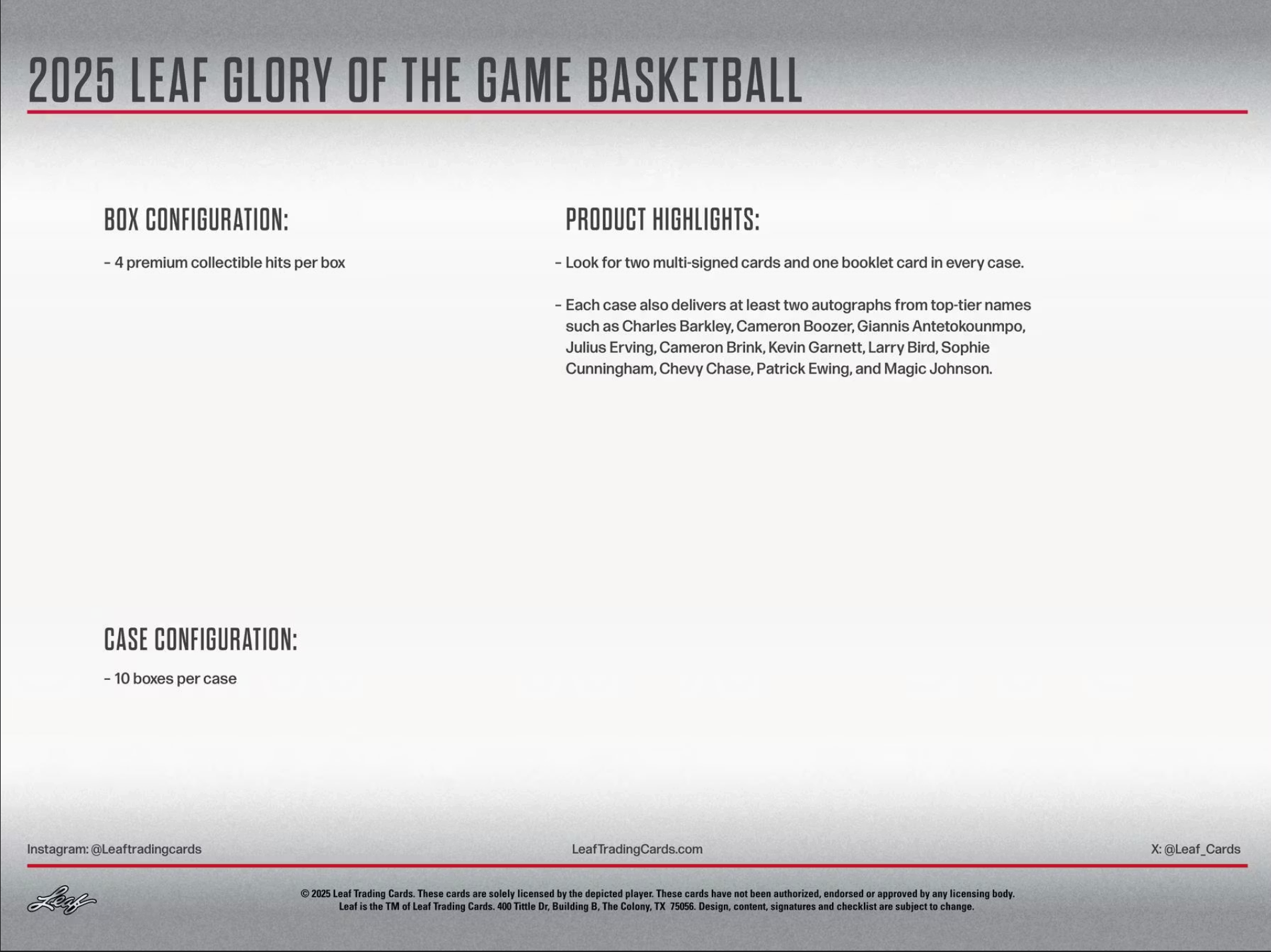 2025 Leaf Glory of the Game Basketball Hobby Box