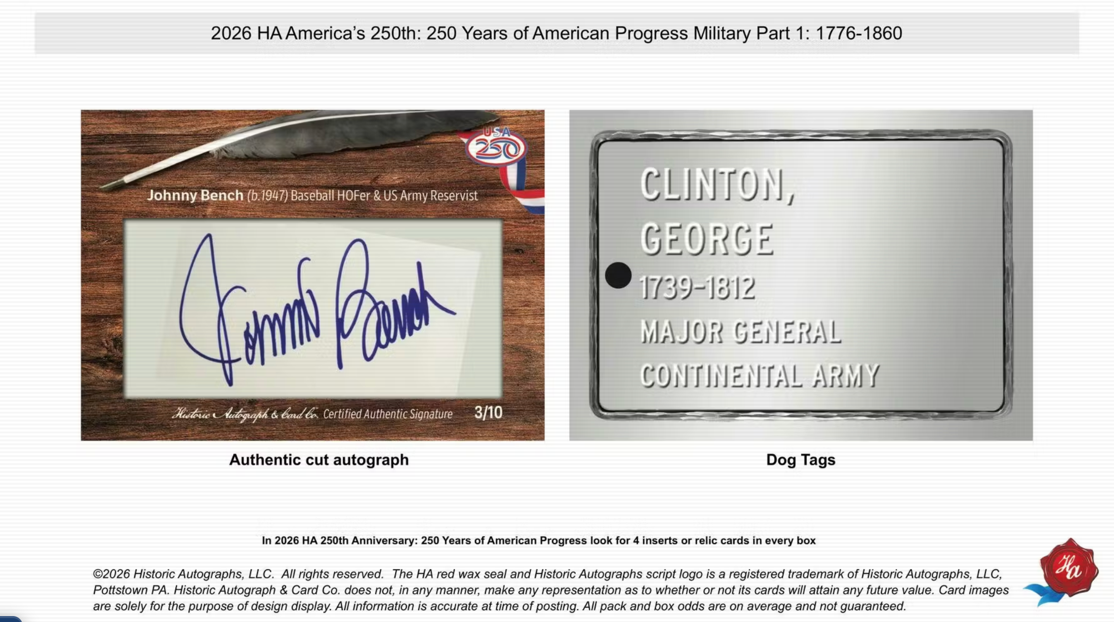 2026 Historic Autographs America's 250th Anniversary Military Part 1 Hobby Box