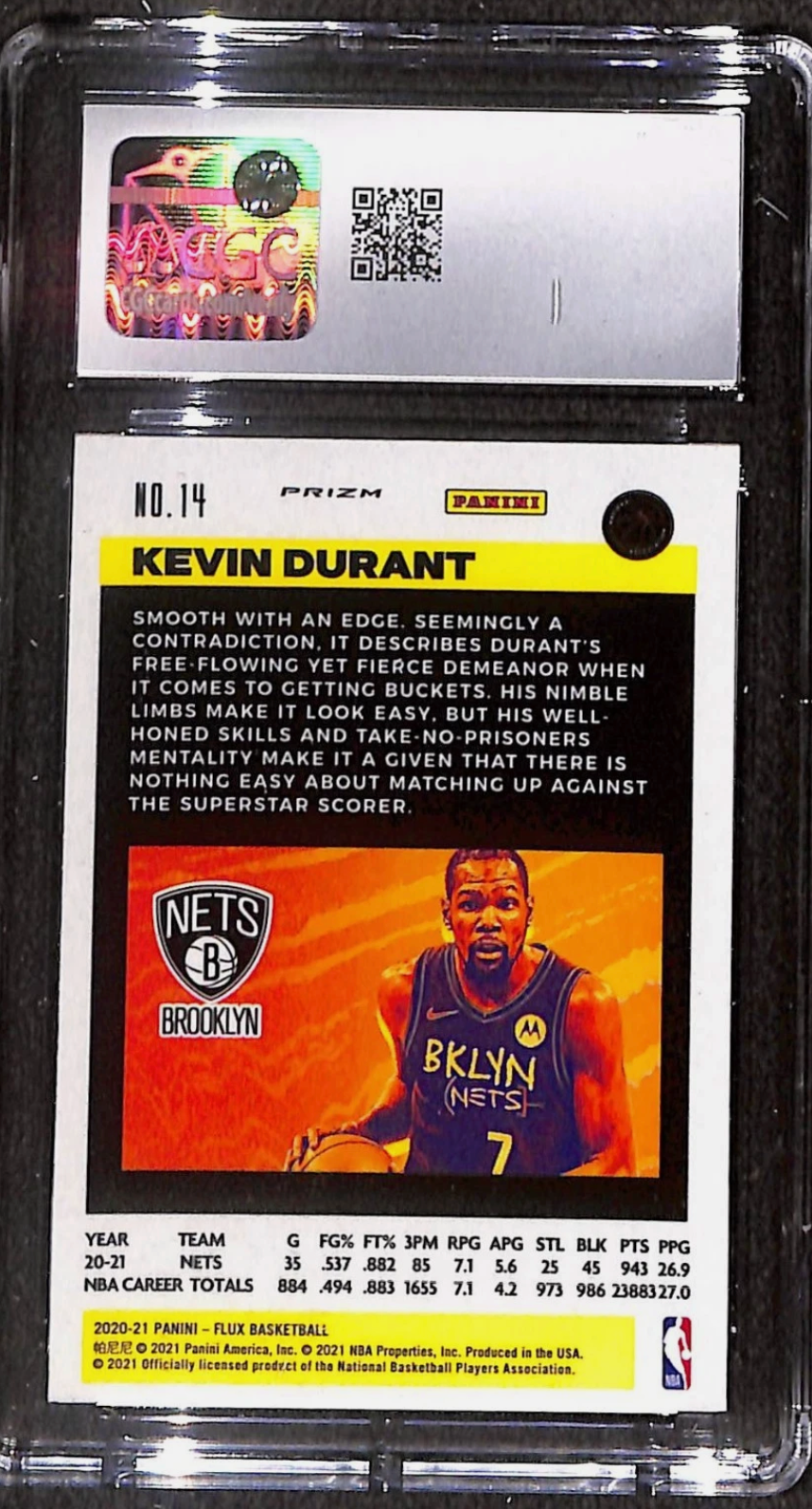 2020-21 Panini Flux Kevin Durant RC #14 Sunrise CGC 10 Gem Mint Brooklyn Nets