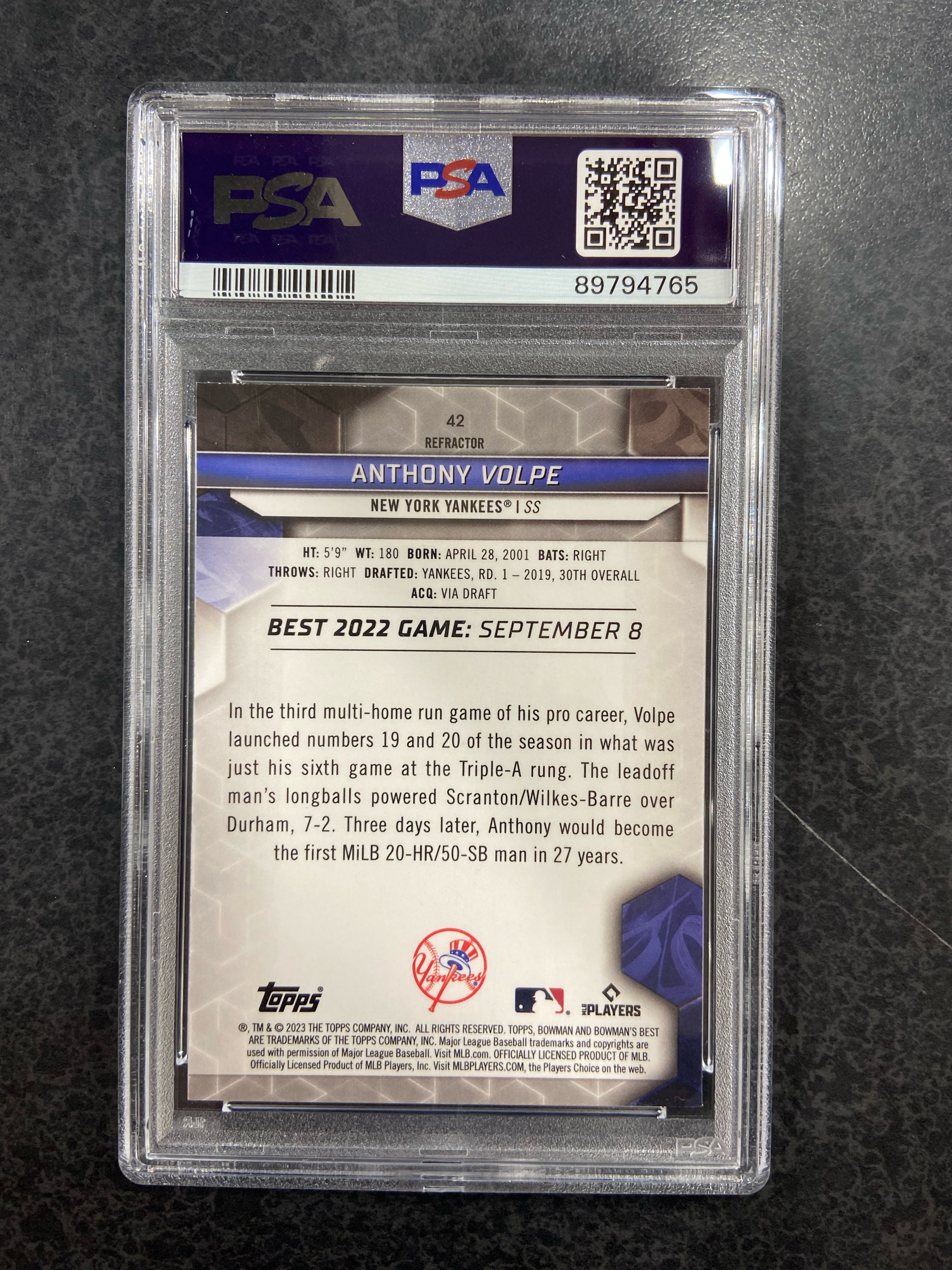 2023 Bowman's Best Anthony Volpe Refractor Rookie #42 PSA 10 Gem Mint