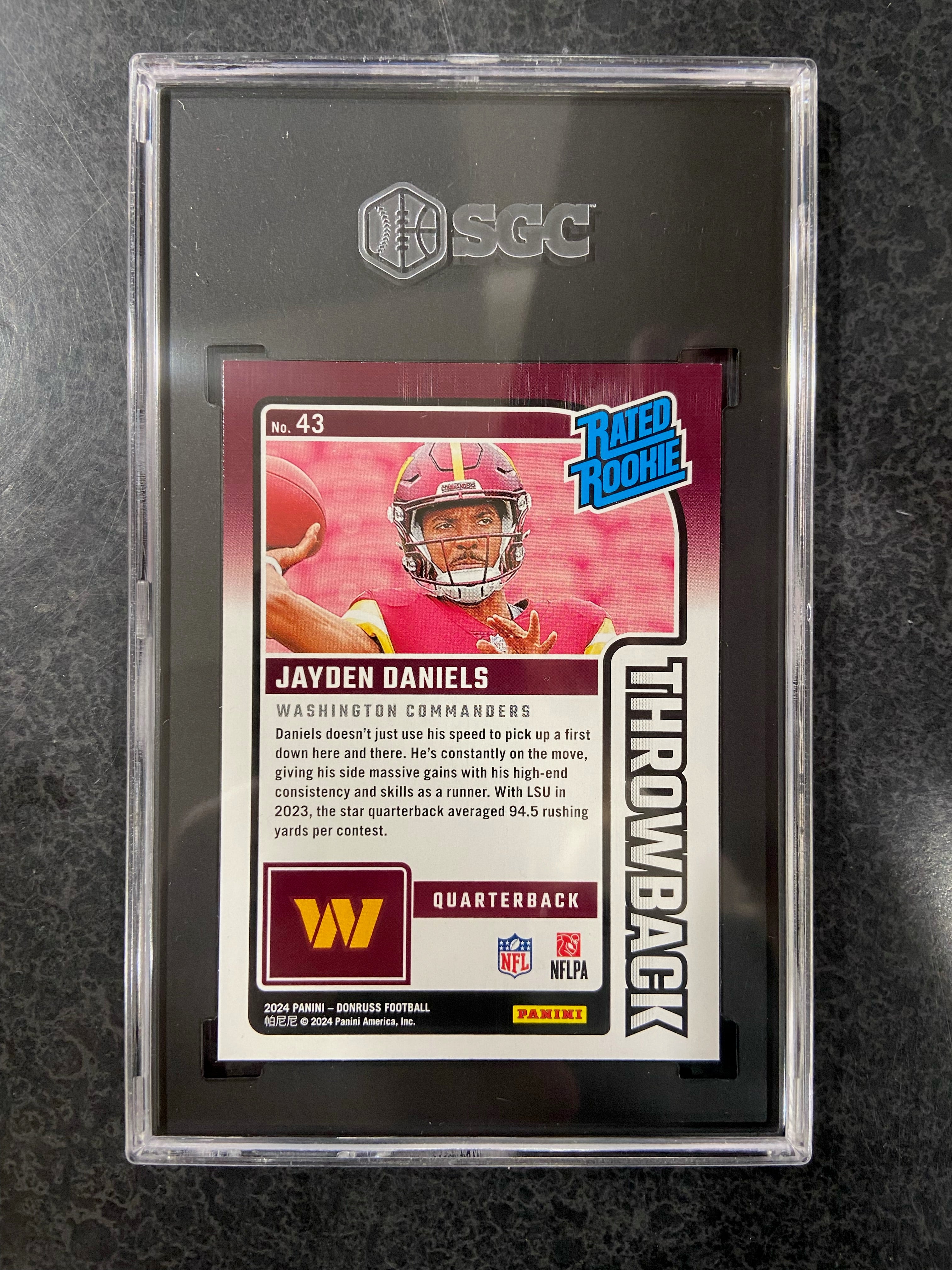 2024 Donruss Jayden Daniels Throwback Rookie #43 SGC 10 Gem Mint