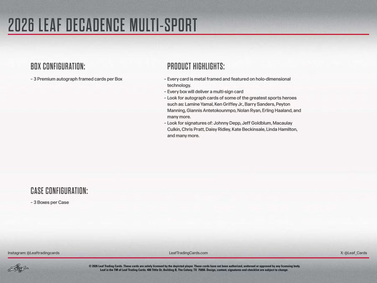 2026 Leaf Decadence Multisport Hobby Box