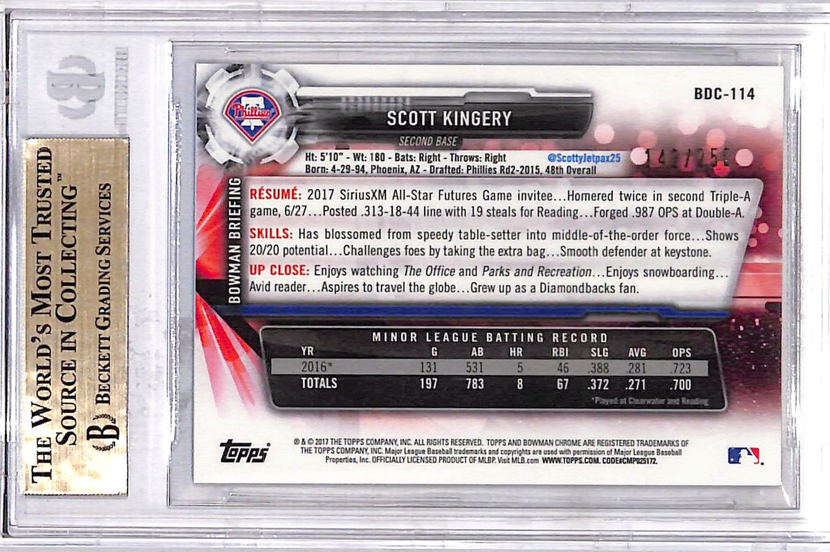 2017 Bowman Chrome Draft Purple Refractors Scott Kingery #BDC114 BGS 9.5