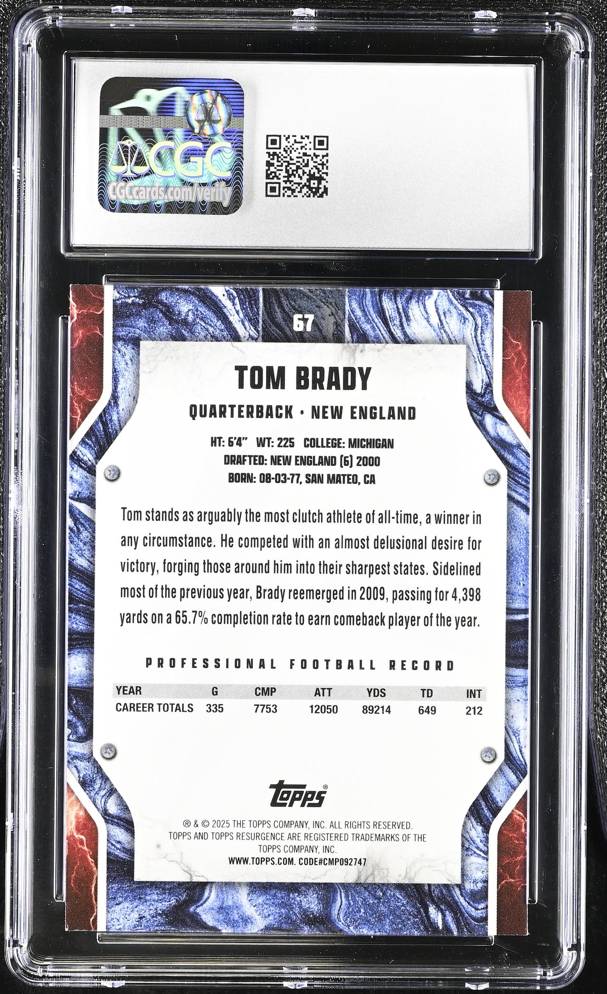 2024 Topps Resurgence Tom Brady #67 CGC 9.5 New England Patriots
