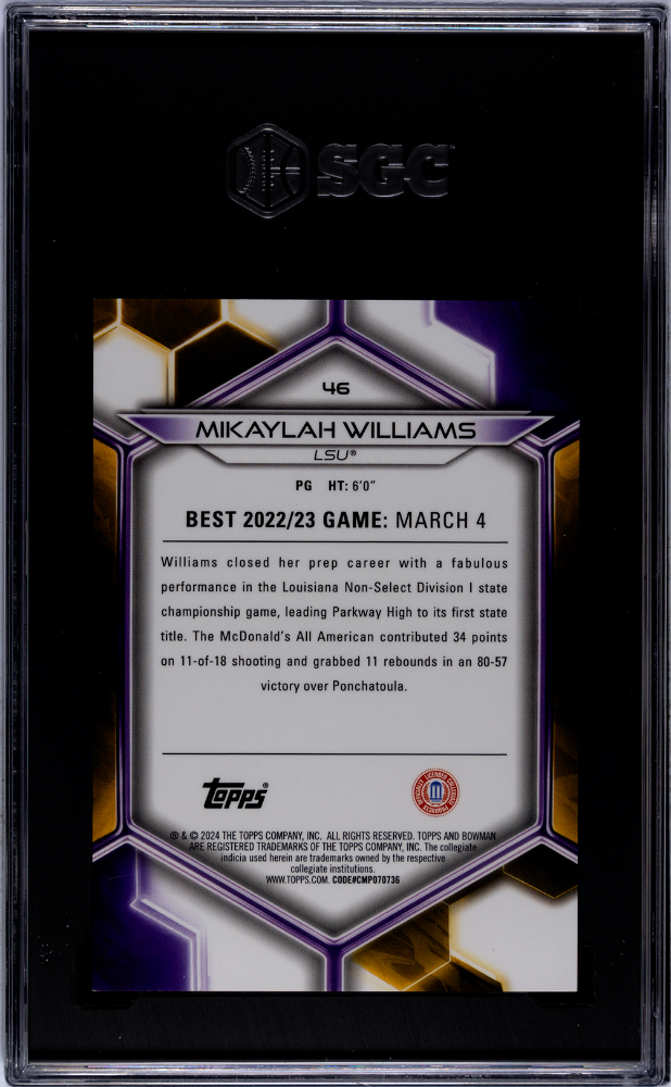 2023 Bowman U Best Mikaylah Williams Yellow Refractor 75 #46 SGC 9