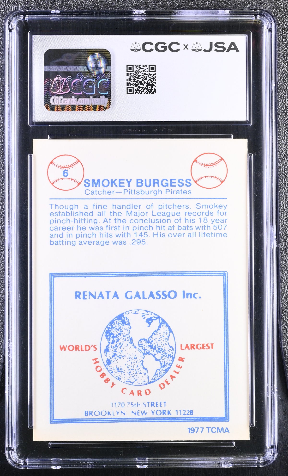1977 Tcma Renata Galasso Smoky Burgess #6 CGC Authentic JSA Auto 10