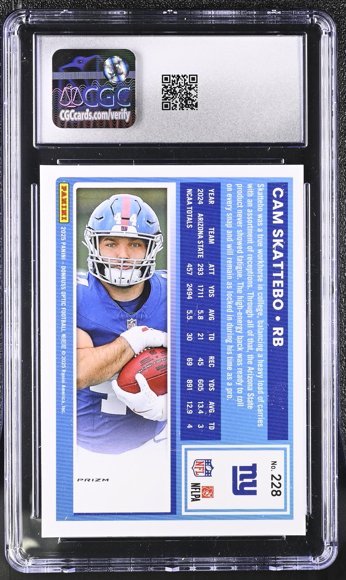 2025 Donruss Optic Cam Skattebo Blue Hyper Rookie #228 CGC 9.5 New York Giants
