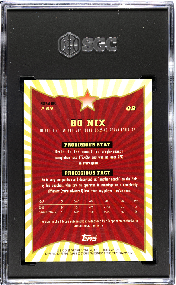 2024 Topps Finest Bo Nix Prodigies Auto Refractor Rookie #P-BN SGC 9.5 Broncos