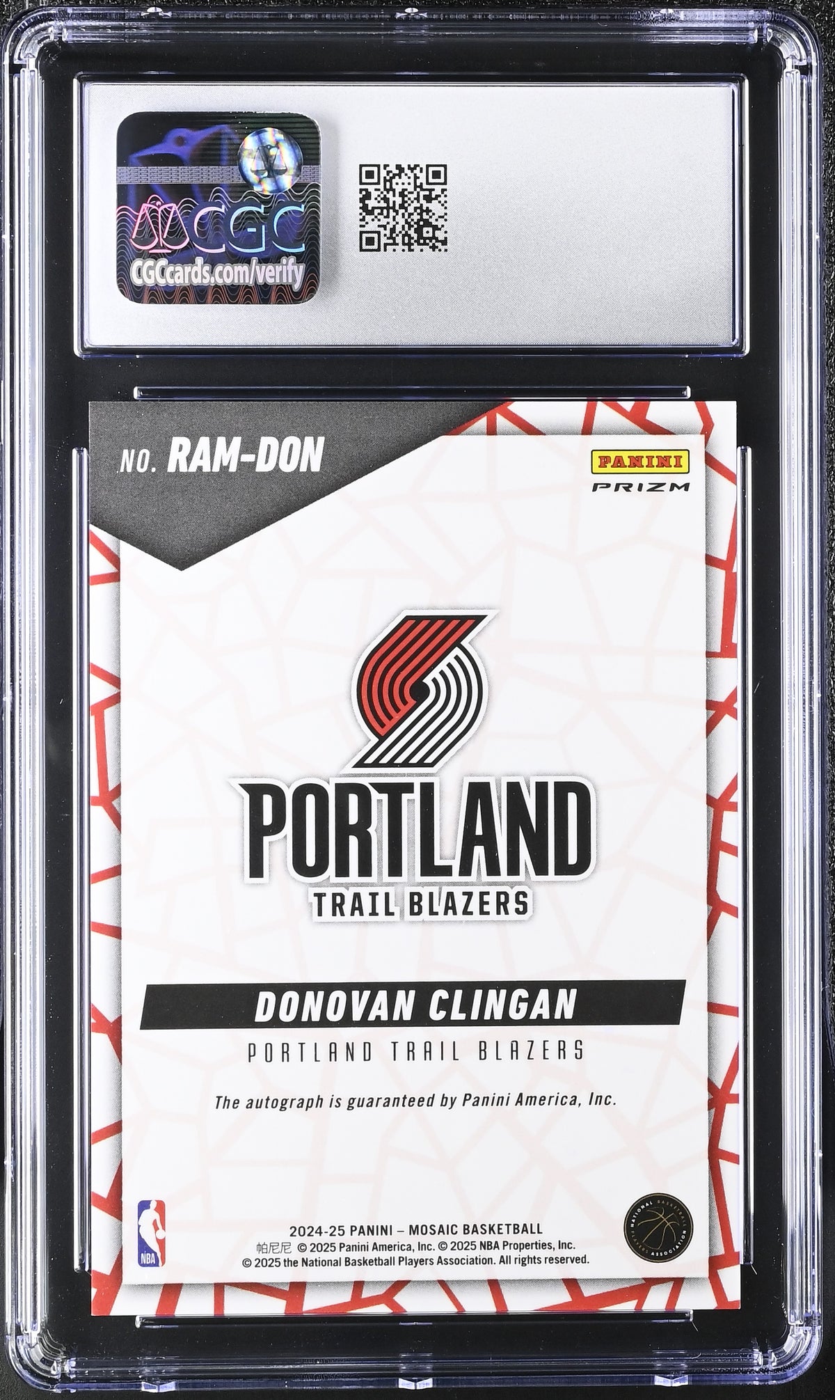 2024-25 Panini Mosaic Donovan Clingan Rookie Auto #RAM-DON CGC 10 Trail Blazers