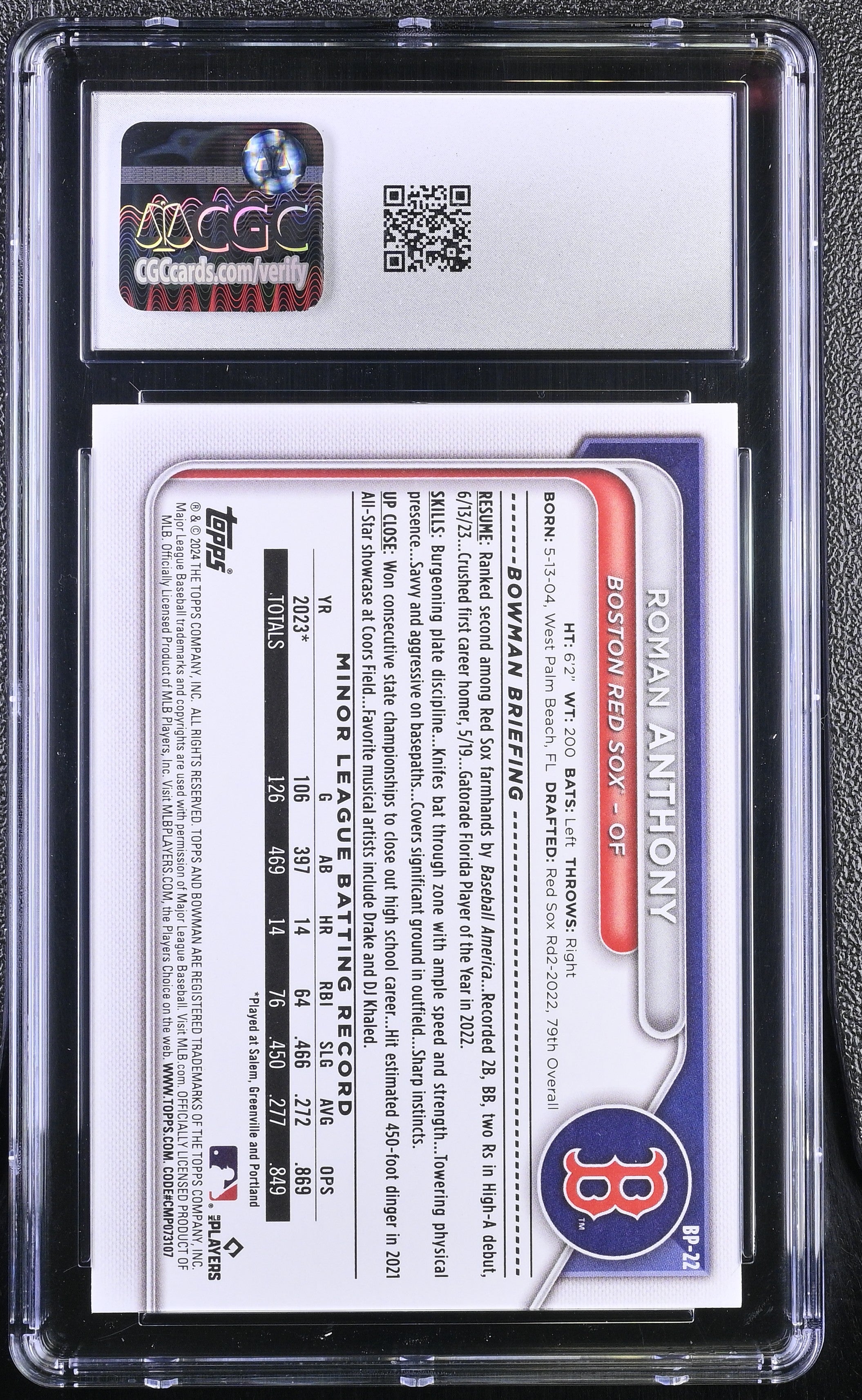 2024 Bowman Roman Anthony #BP-22 Prospects CGC 10