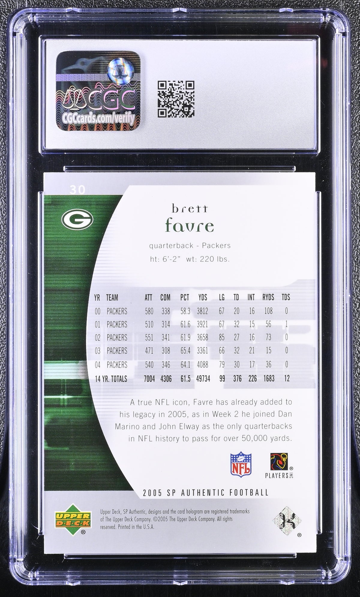 2005 SP Authentic Brett Favre #30 CGC 10 Green Bay Packers