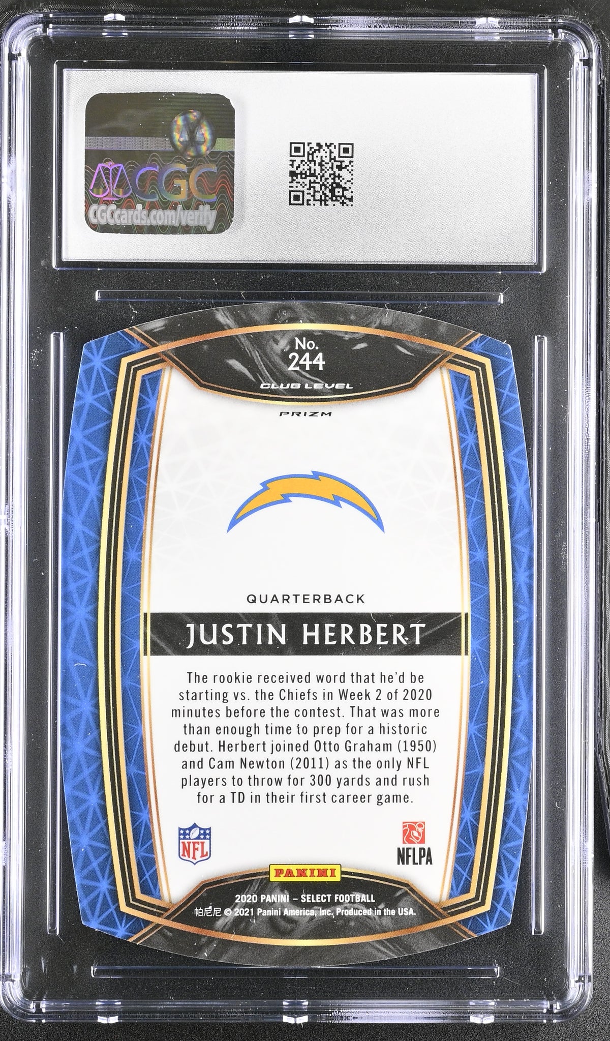 2020 Panini Select Justin Herbert Purple Die-Cut Rookie #244 CGC 10 Chargers