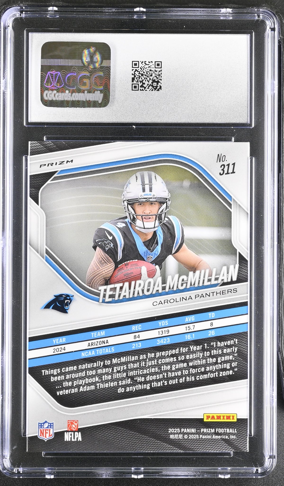 2025 Panini Prizm Tetairoa McMillan Lazer Rookie #311 CGC 9 Carolina Panthers