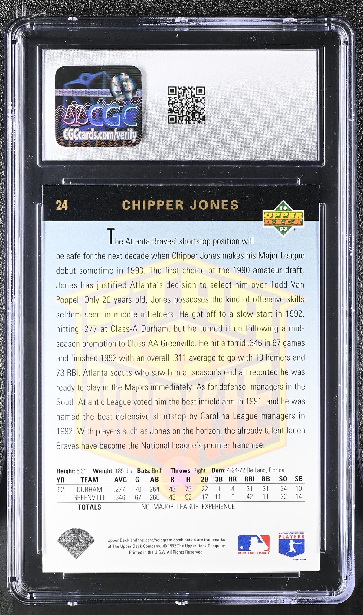 1993 Upper Deck Chipper Jones #24 CGC 9