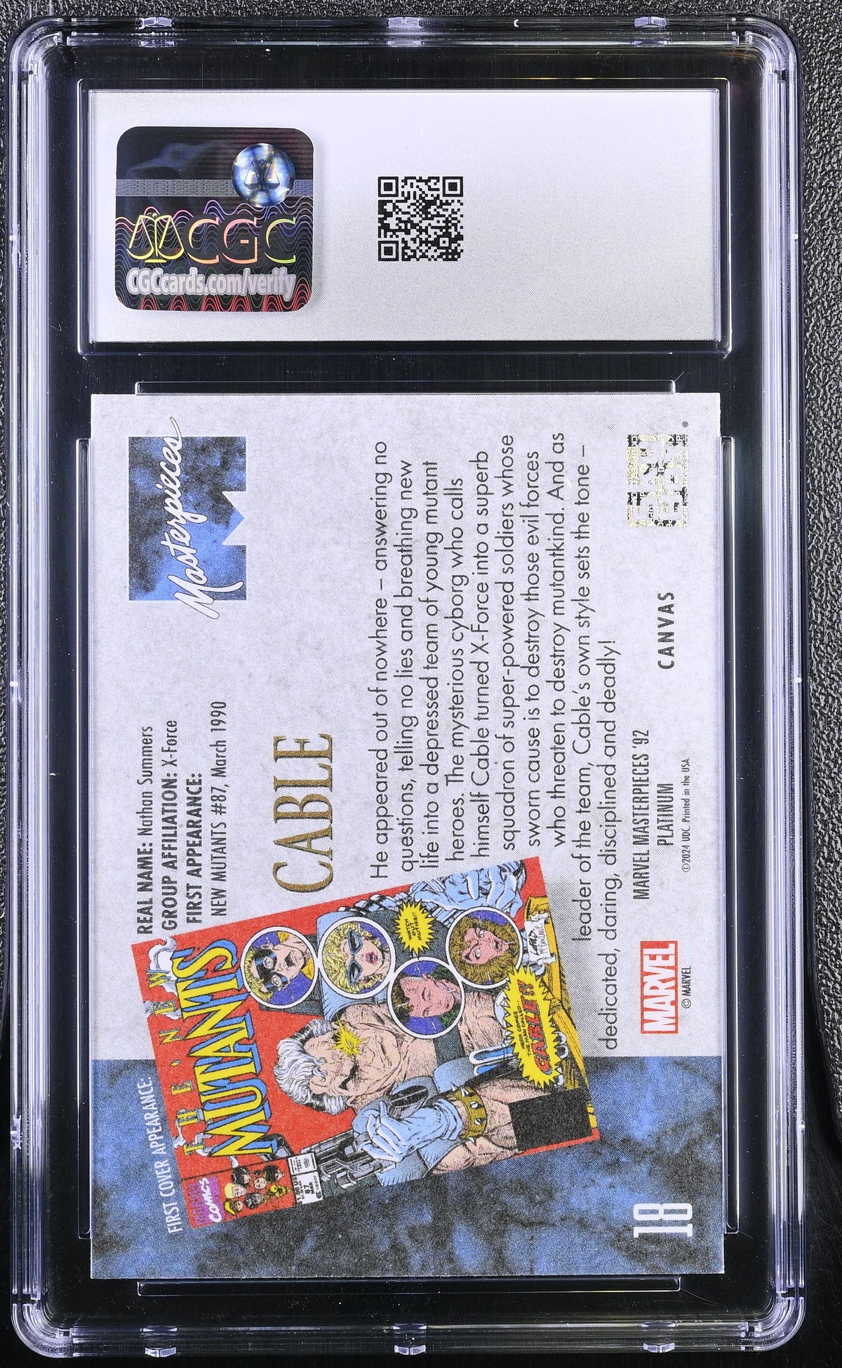 2024 Upper Deck Marvel Masterpieces '92 Cable #18 Canvas CGC 10