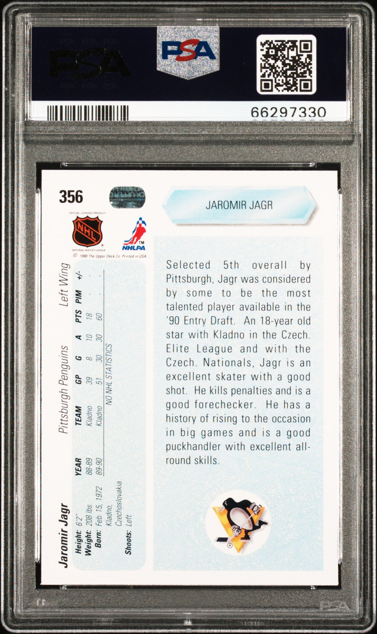1990 Upper Deck Jaromir Jagr #356 PSA 8