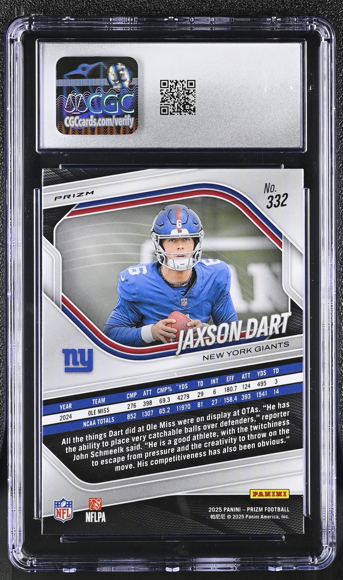 2025 Panini Prizm Jaxson Dart Purple Pulsar Rookie #332 CGC 9 New York Giants