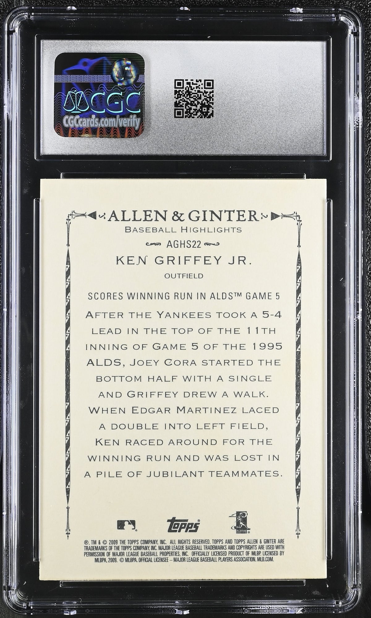 2009 Topps Allen & Ginter Ken Griffey Jr. Highlights #AGHS22 CGC 10 Mariners