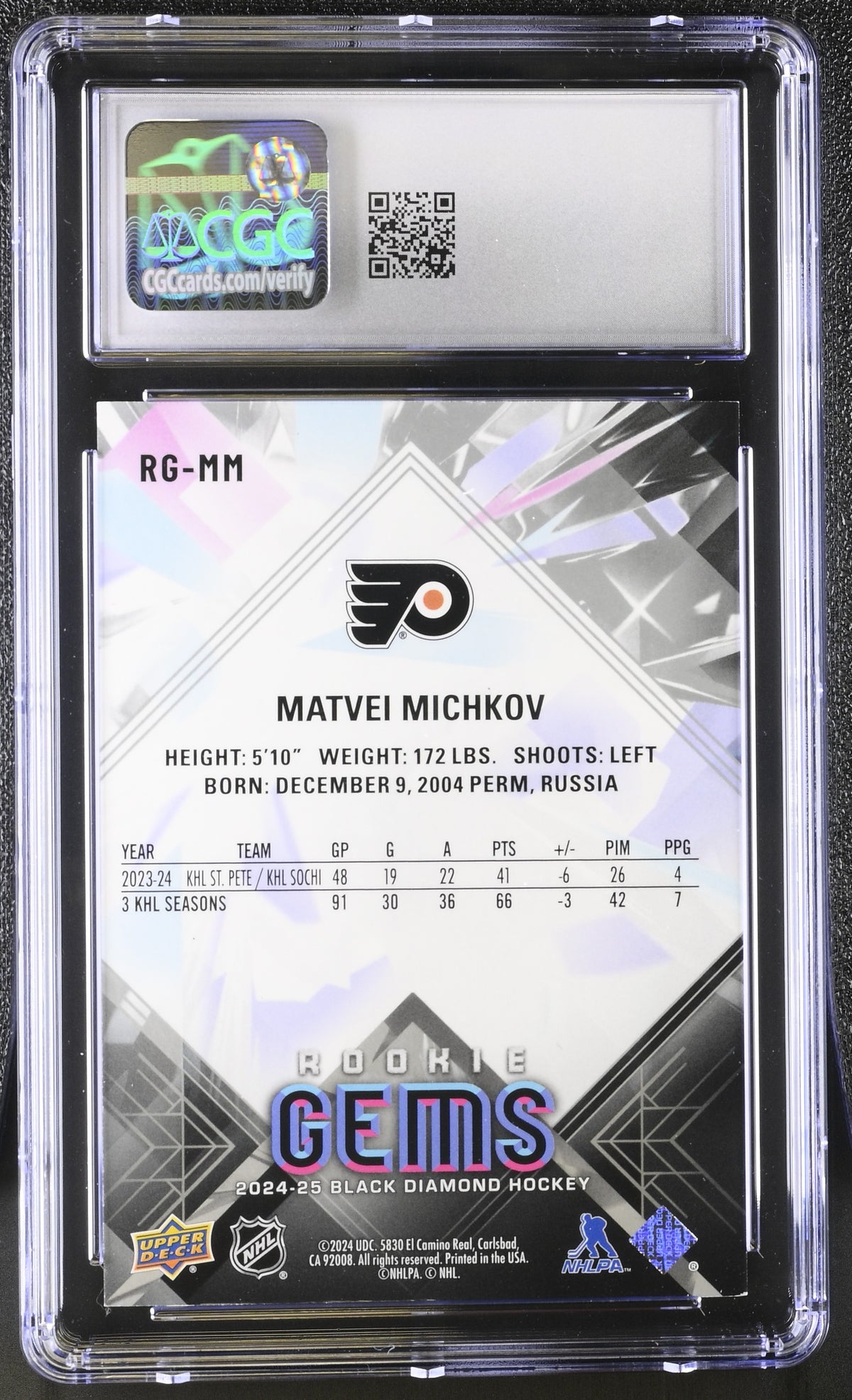 2024-25 Upper Deck Black Diamond Matvei Michkov /399 Rookie Gems #RG-MM CGC 9