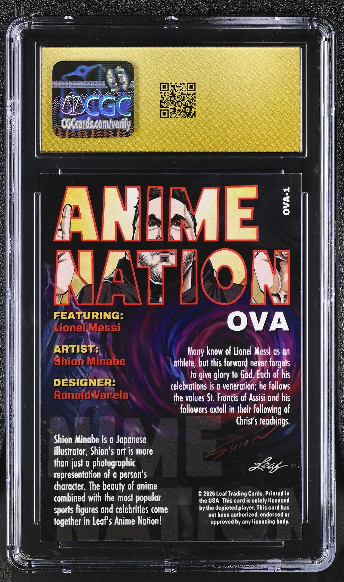 2026 Leaf Anime Nation Ova Lionel Messi #OVA-1 CGC 10 Pristine
