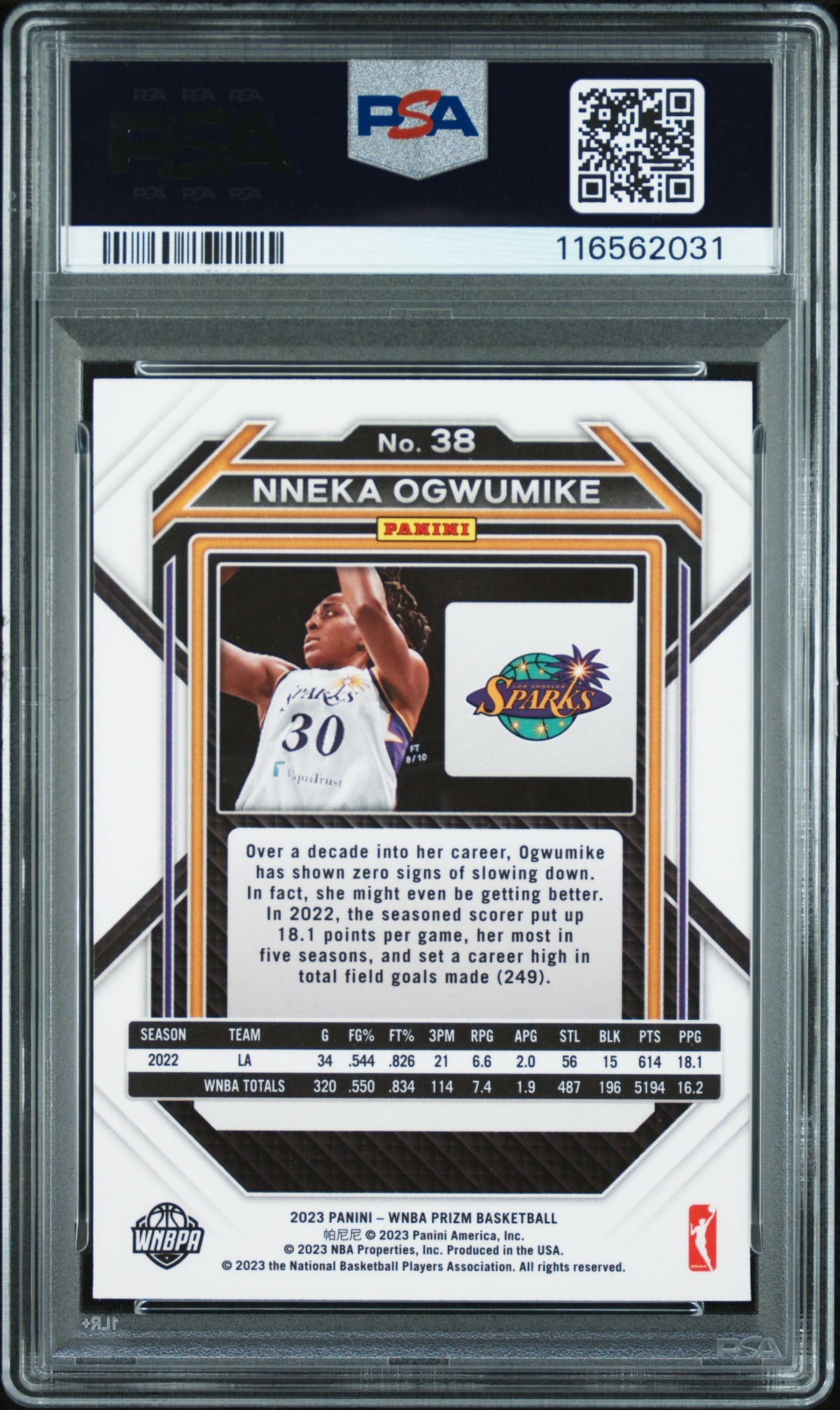2023 Panini Prizm WNBA Nneka Ogwumike Auto Autograph #38 PSA Authentic Sparks
