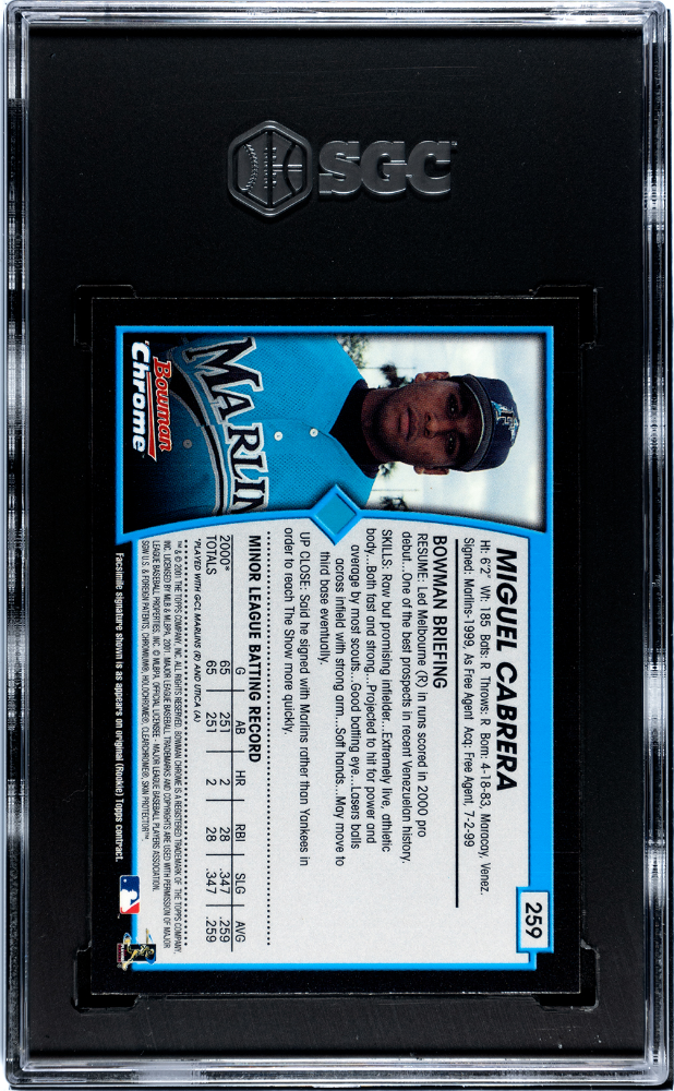 2001 Bowman Chrome Miguel Cabrera #259 Denny Bautista Pictured SGC 8