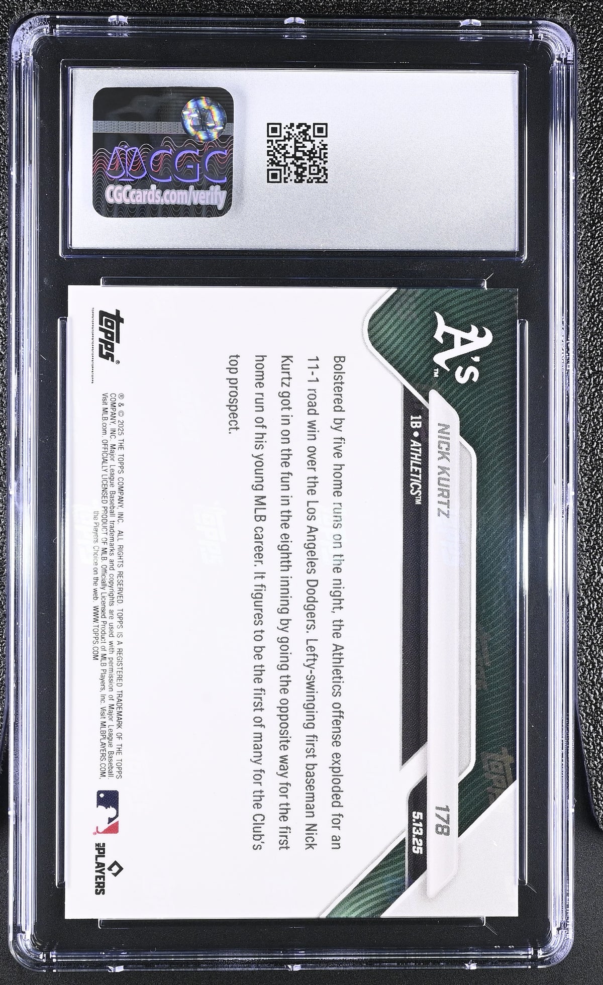 2025 Topps Now Nick Kurtz Rookie #178 CGC 10 Oakland Athletics