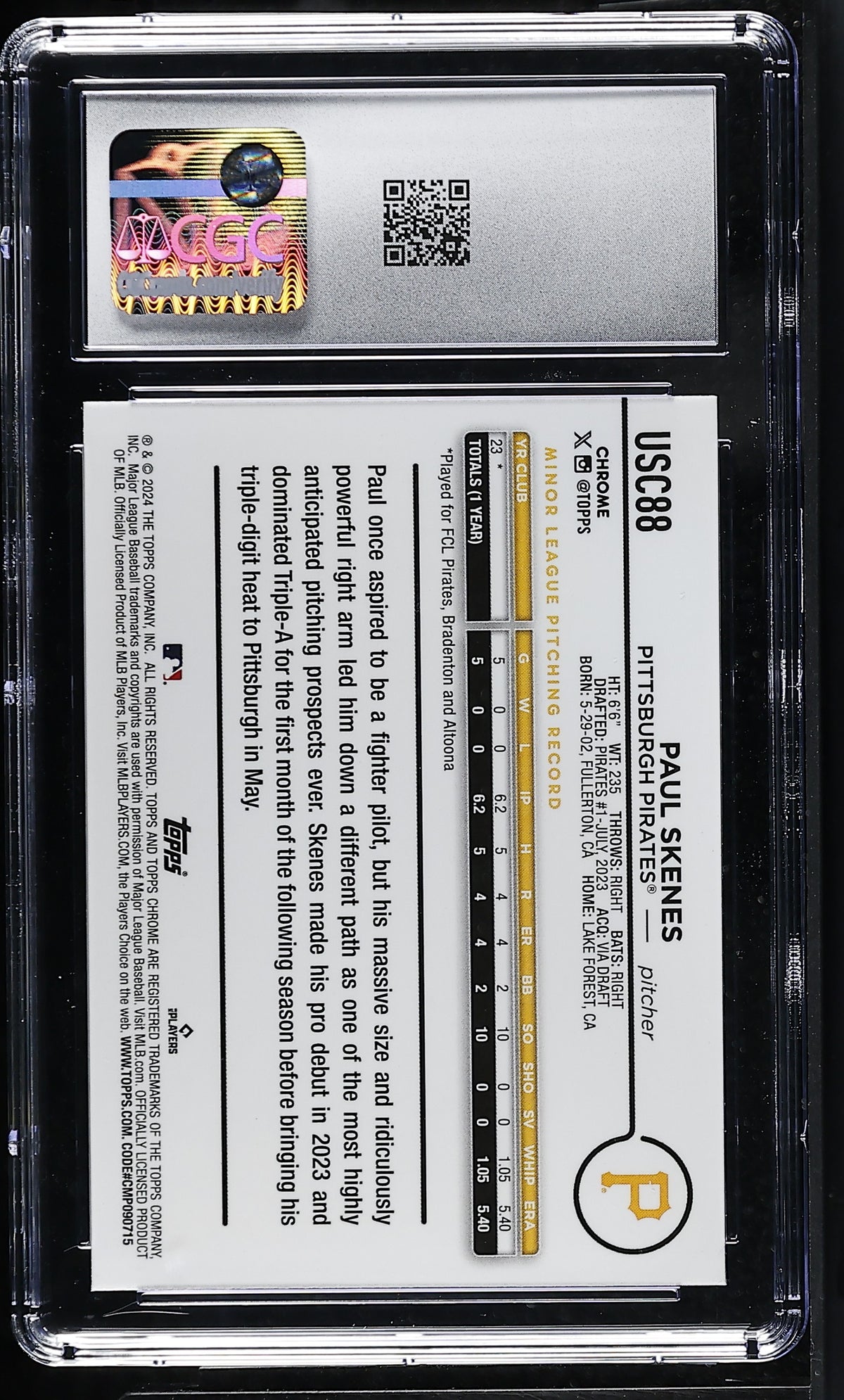2024 Topps Chrome Update Paul Skenes Rookie #USC88 CGC 9 Pittsburgh Pirates