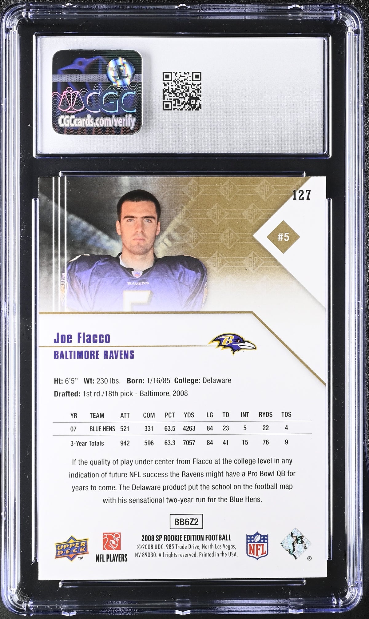 2008 SP Rookie Edition Joe Flacco Rookie #127 CGC 9.5 Baltimore Ravens