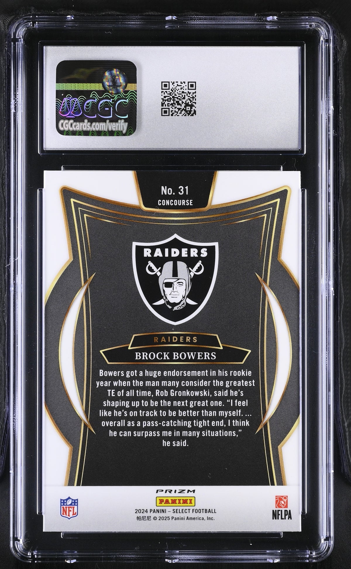 2024 Panini Select Brock Bowers Red & Yellow Shock Rookie #31 CGC 9.5 Raiders