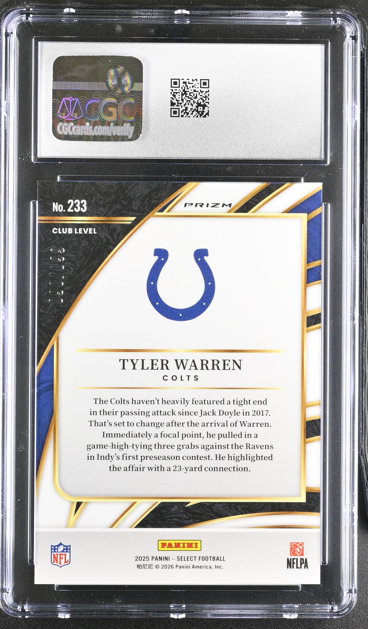 2025 Panini Select Tyler Warren Copper Shock /899 Rookie #233 CGC 10 Colts