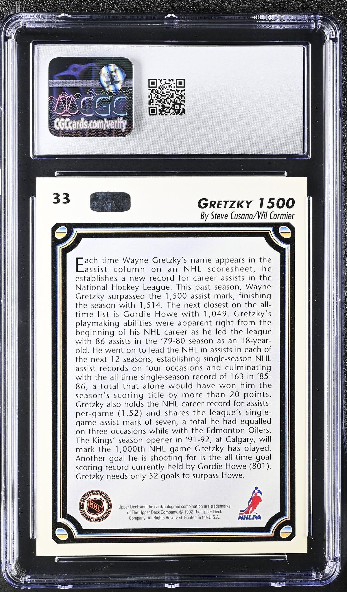 1992-93 Upper Deck Wayne Gretzky 1500 #33 CGC 9.5
