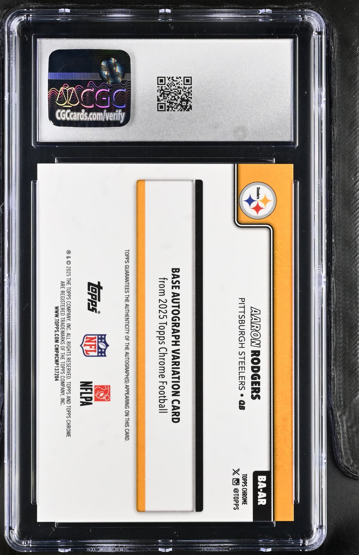 2025 Topps Chrome Aaron Rodgers Green Refractor /99 Auto #BA-AR CGC 9 Steelers