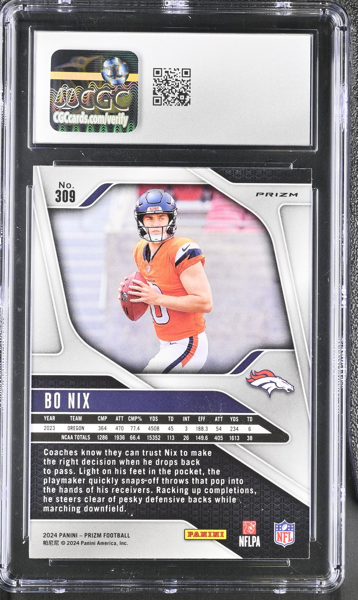 2024 Panini Prizm Bo Nix Neon Green Pulsar Rookie #309 CGC 10 Denver Broncos