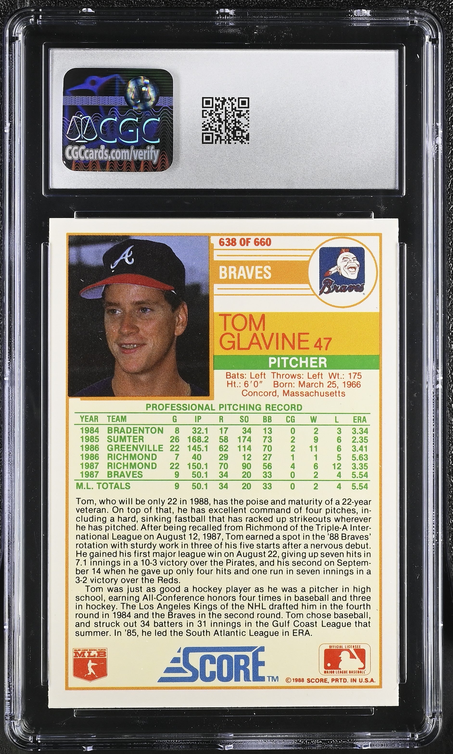 1988 Score Tom Glavine #638 CGC 9