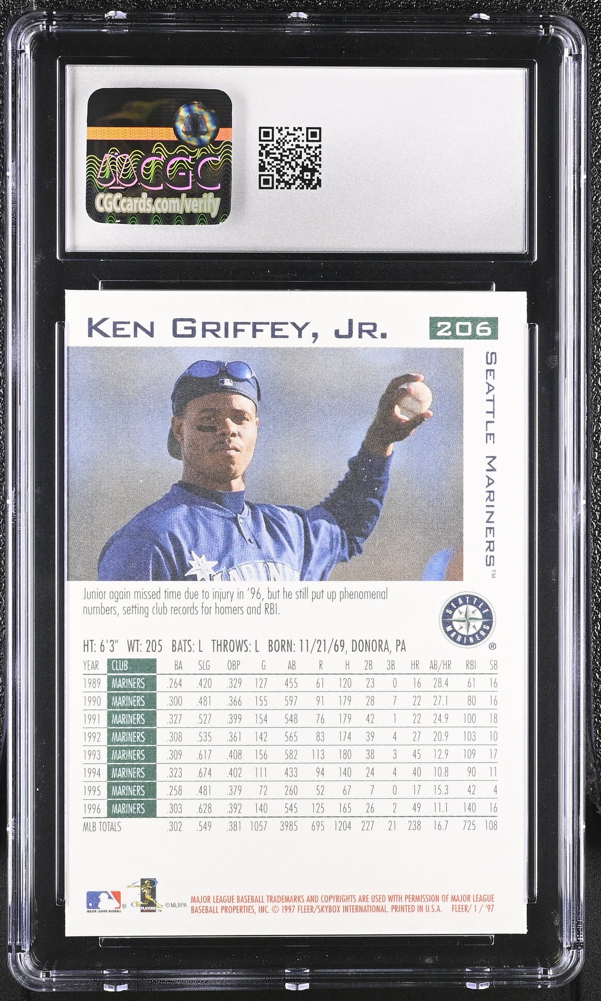 1997 Fleer Ken Griffey Jr. #206 CGC 9.5 Seattle Mariners
