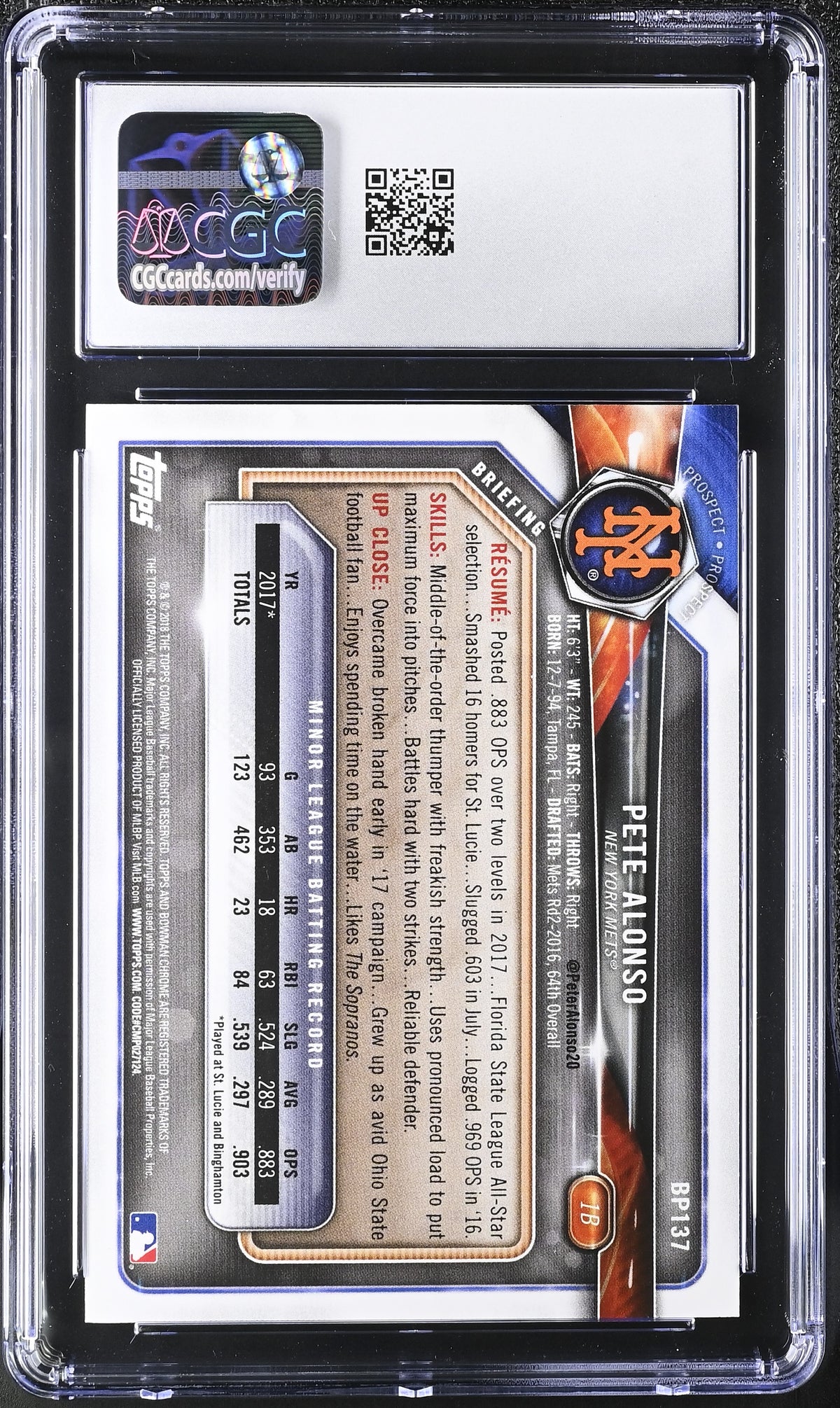 2018 Bowman Pete Alonso Prospects #BP137 CGC 9.5