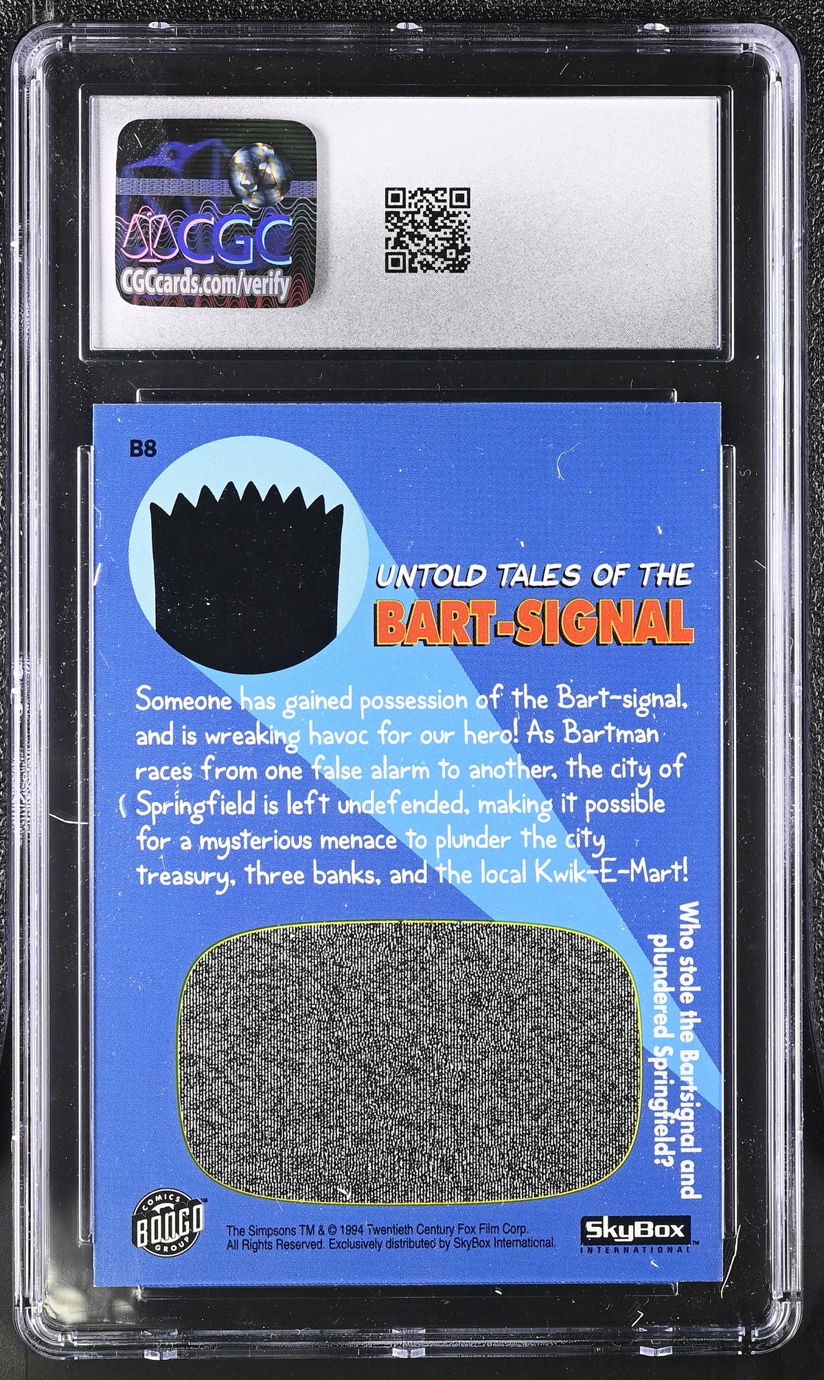 1994 Skybox The Simpsons Untold Tales of the Bart-Signal! #B8 Bartman CGC 9