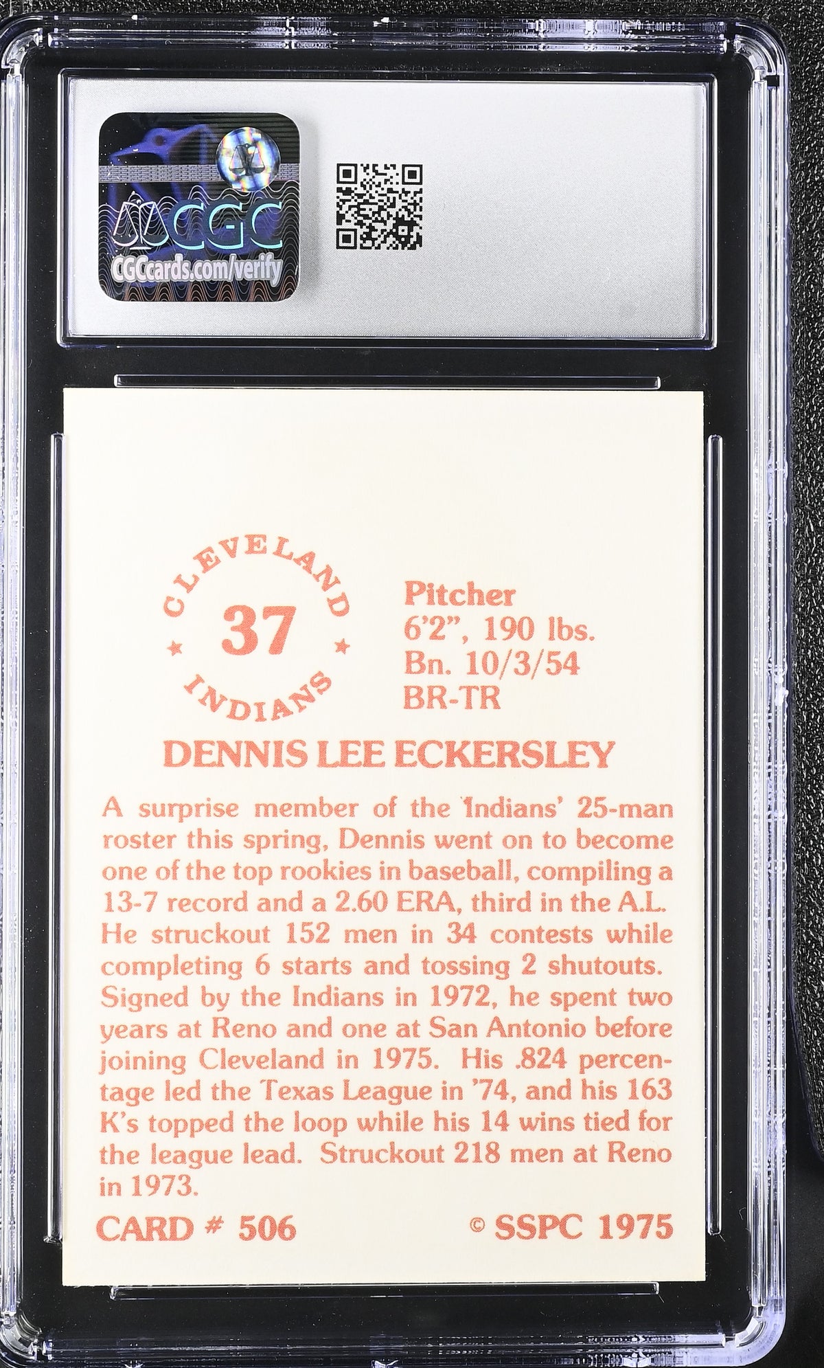 1976 Sspc Dennis Eckersley Rookie #506 CGC 9