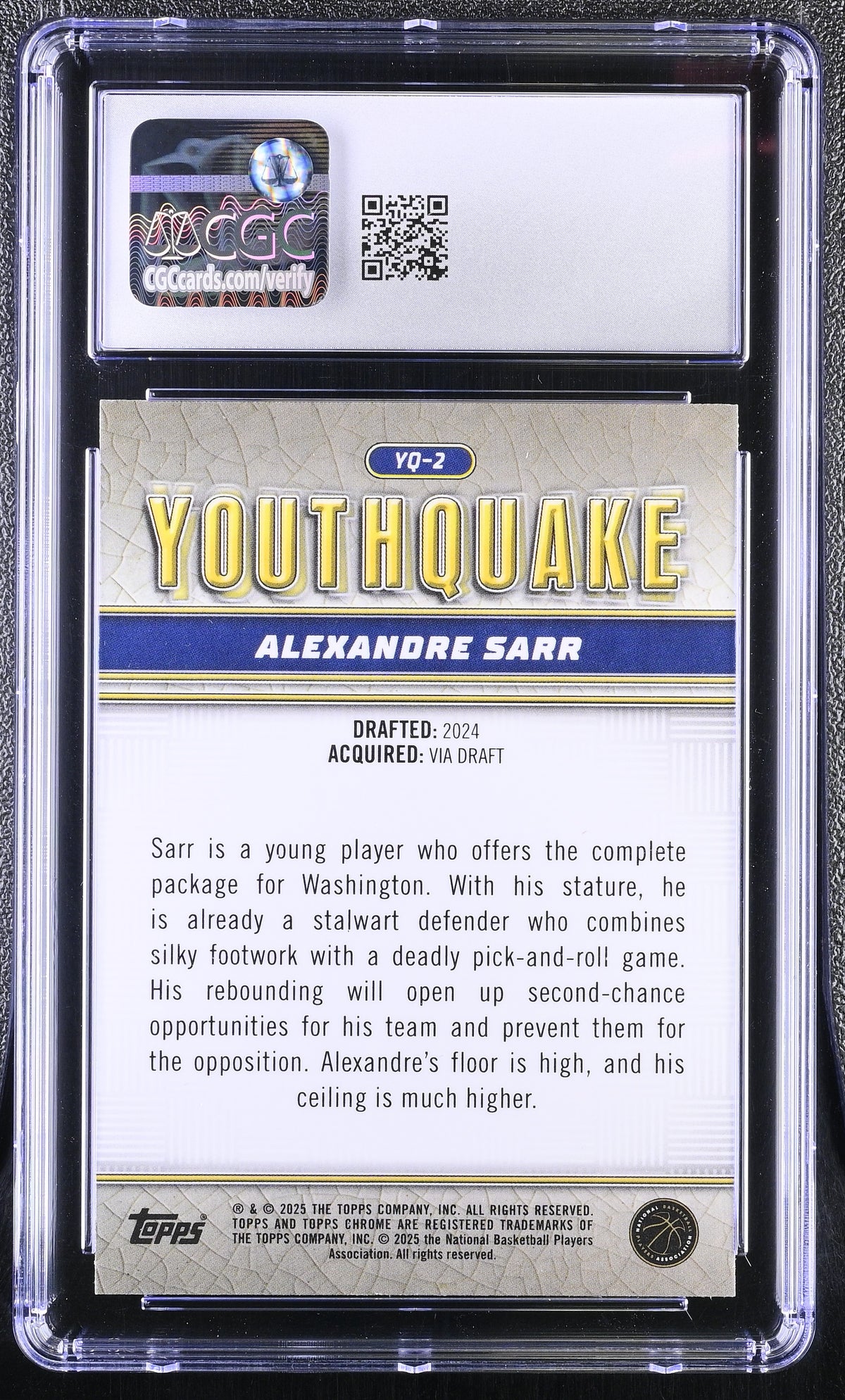 2024-25 Topps Chrome Alexandre Sarr Rookie Youthquake #YQ-2 CGC 10 Wizards