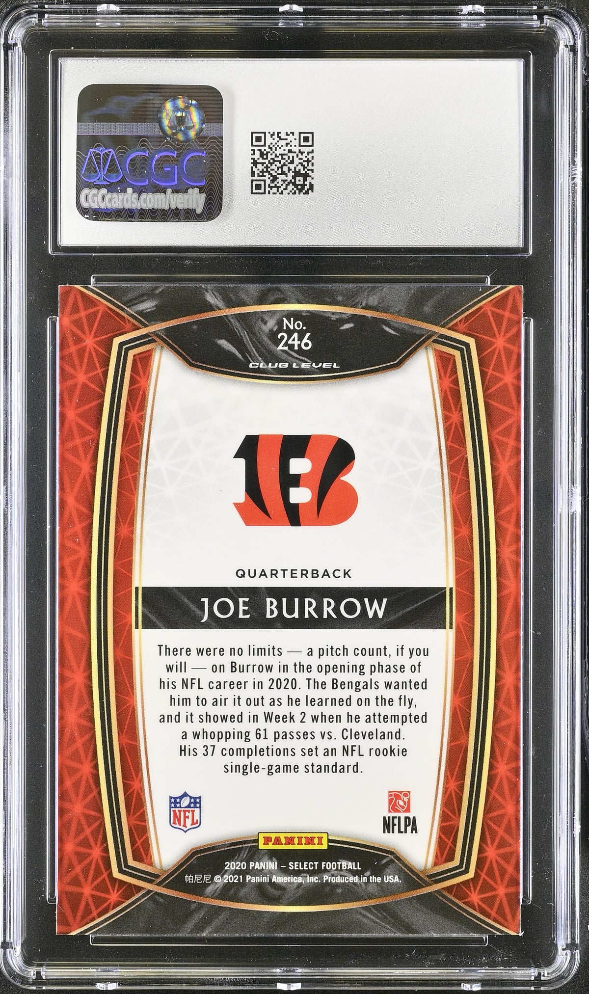 2020 Panini Select Joe Burrow Rookie #246 CGC 9 Cincinnati Bengals