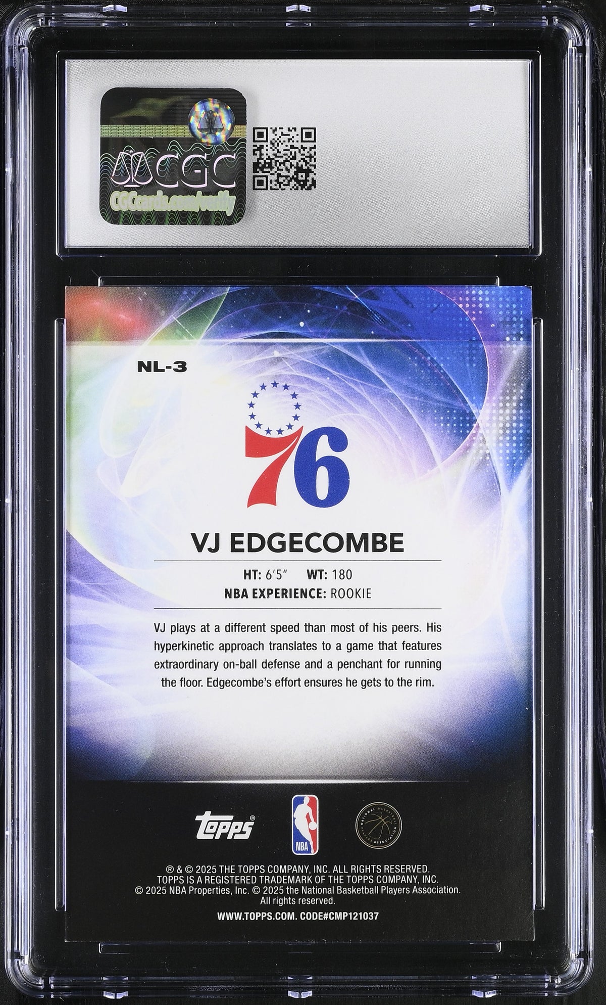 2025-26 Topps VJ Edgecombe Rookie No Limit #NL-3 CGC 9.5 Philadelphia 76ers
