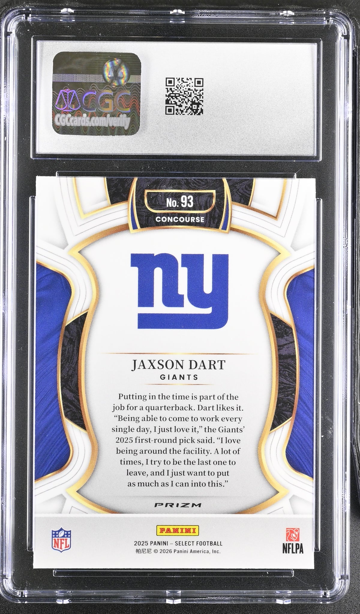 2025 Panini Select Jaxson Dart Silver Rookie #93 CGC 9 New York Giants