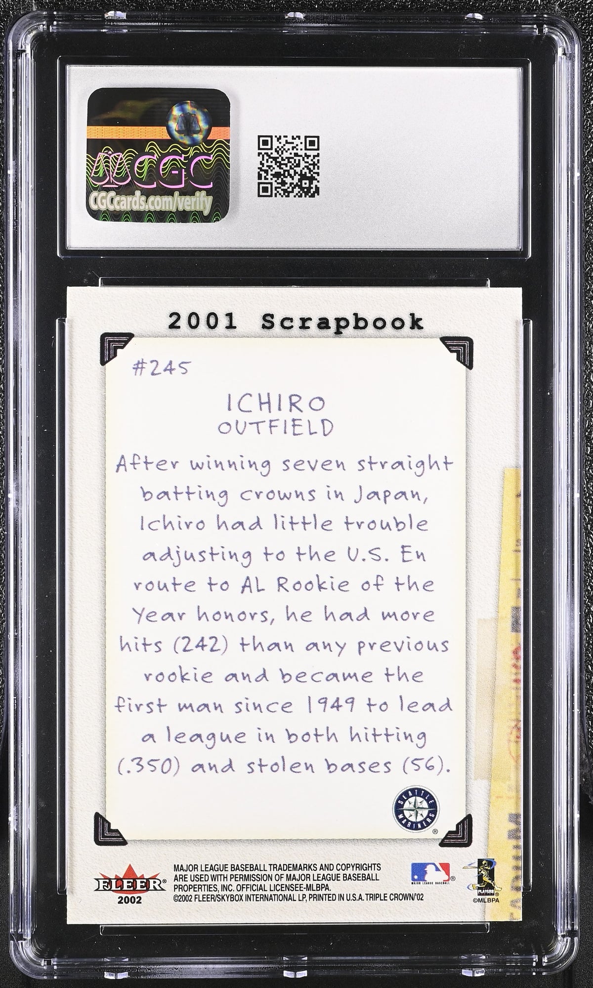 2002 Fleer Triple Crown Ichiro Suzuki #245 CGC 9.5 Seattle Mariners