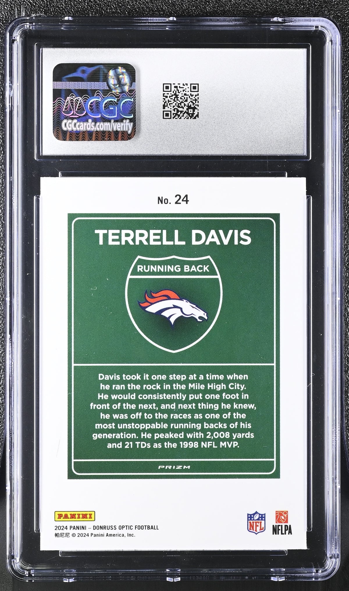 2024 Donruss Optic Terrell Davis Downtown #24 CGC 10 Denver Broncos