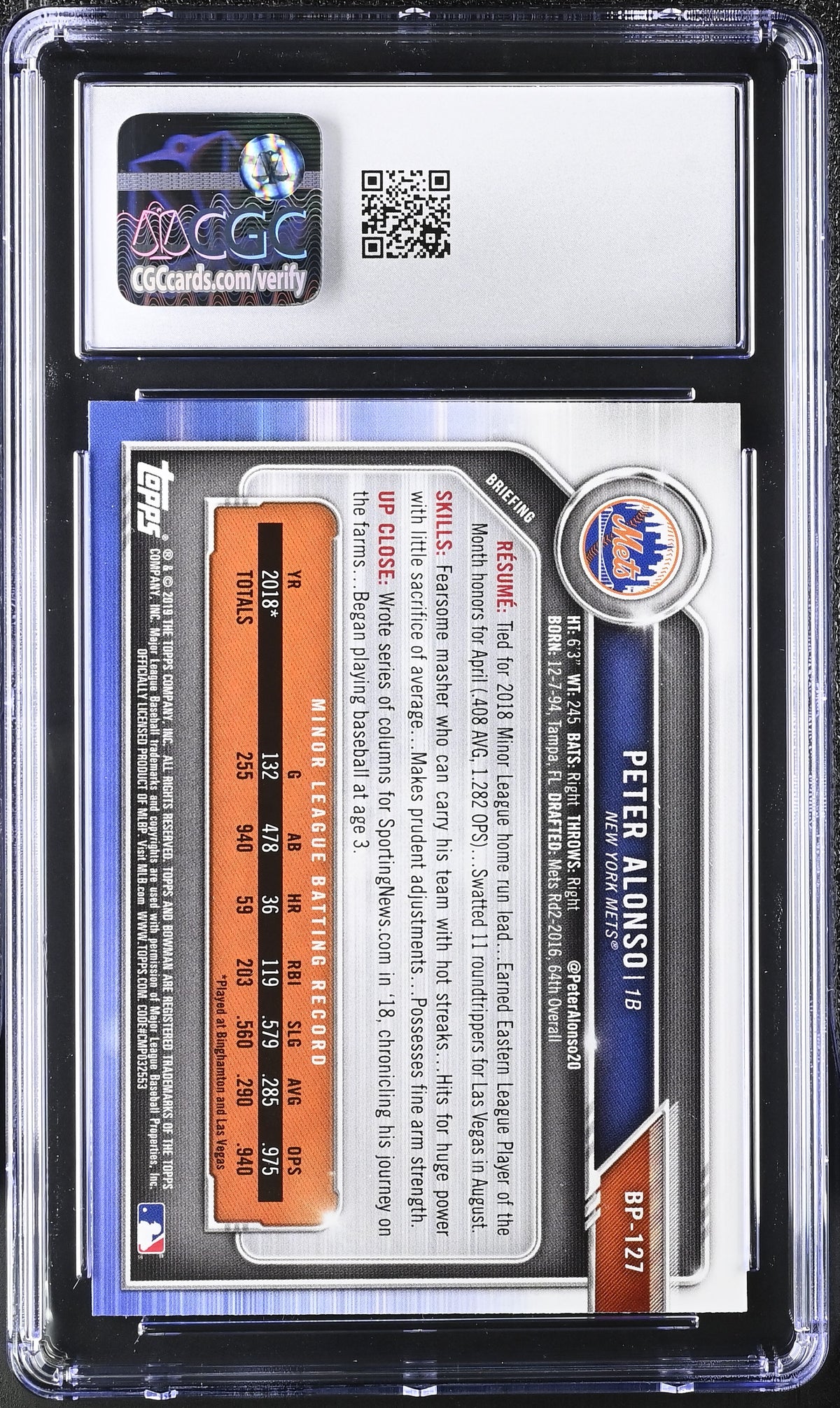 2019 Bowman Peter Alonso Prospects #BP-127 CGC 9.5