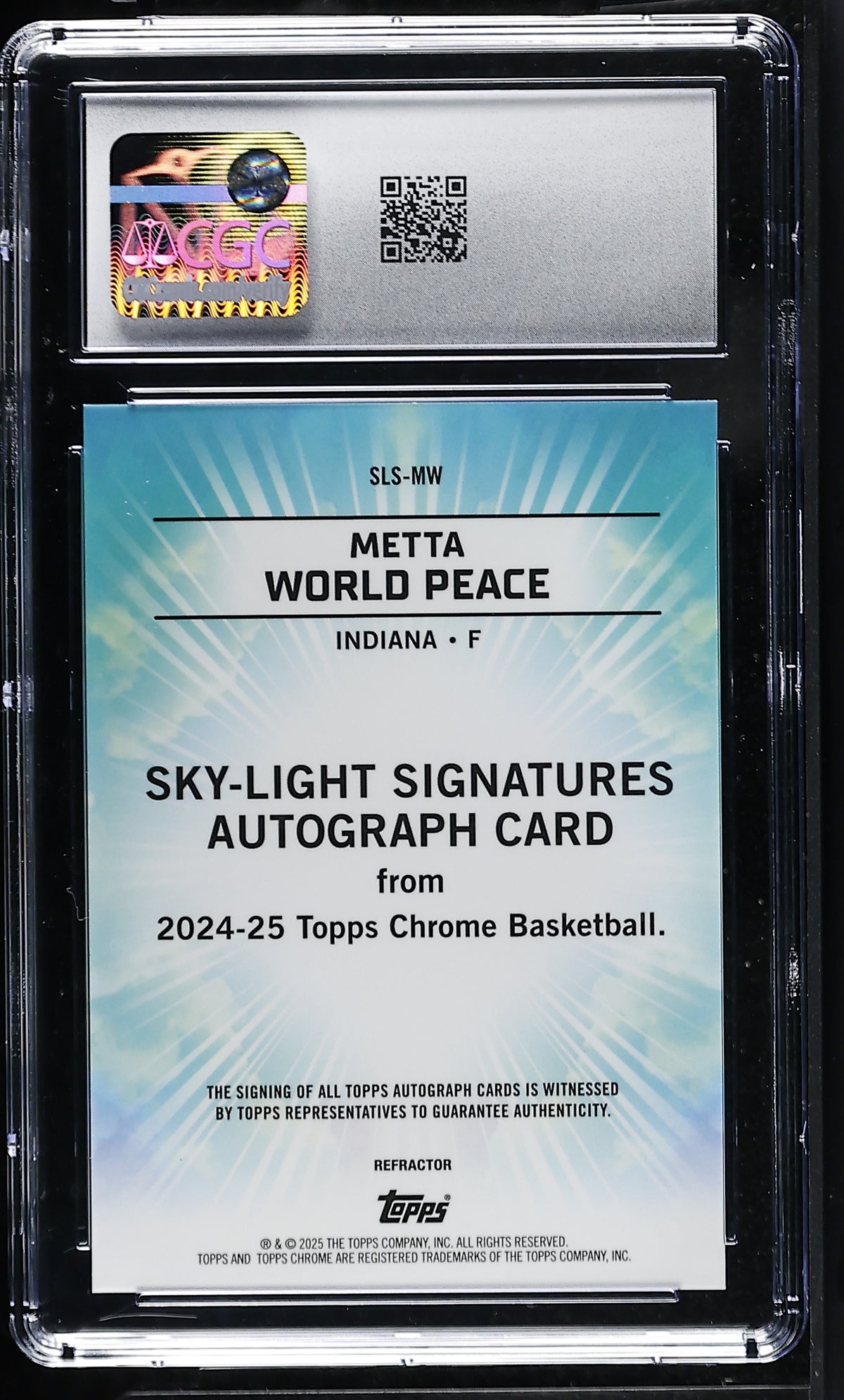 2024-25 Topps Chrome Metta World Peace Refractor Sky-Light Auto MW CGC 10 Pacers