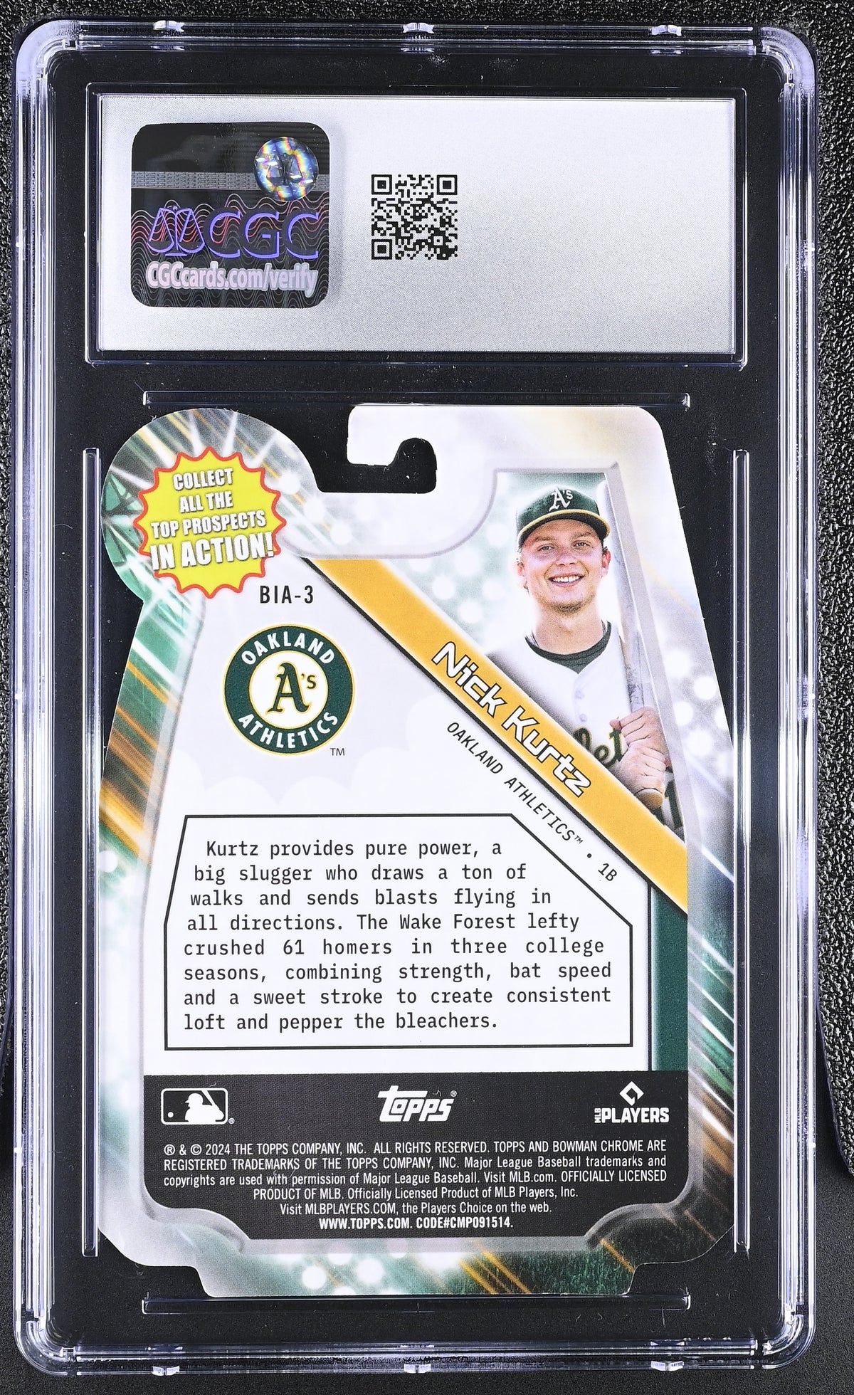 2024 Bowman Draft Nick Kurtz Gold Refractor /50 Rookie In Action #BIA-3 CGC 10
