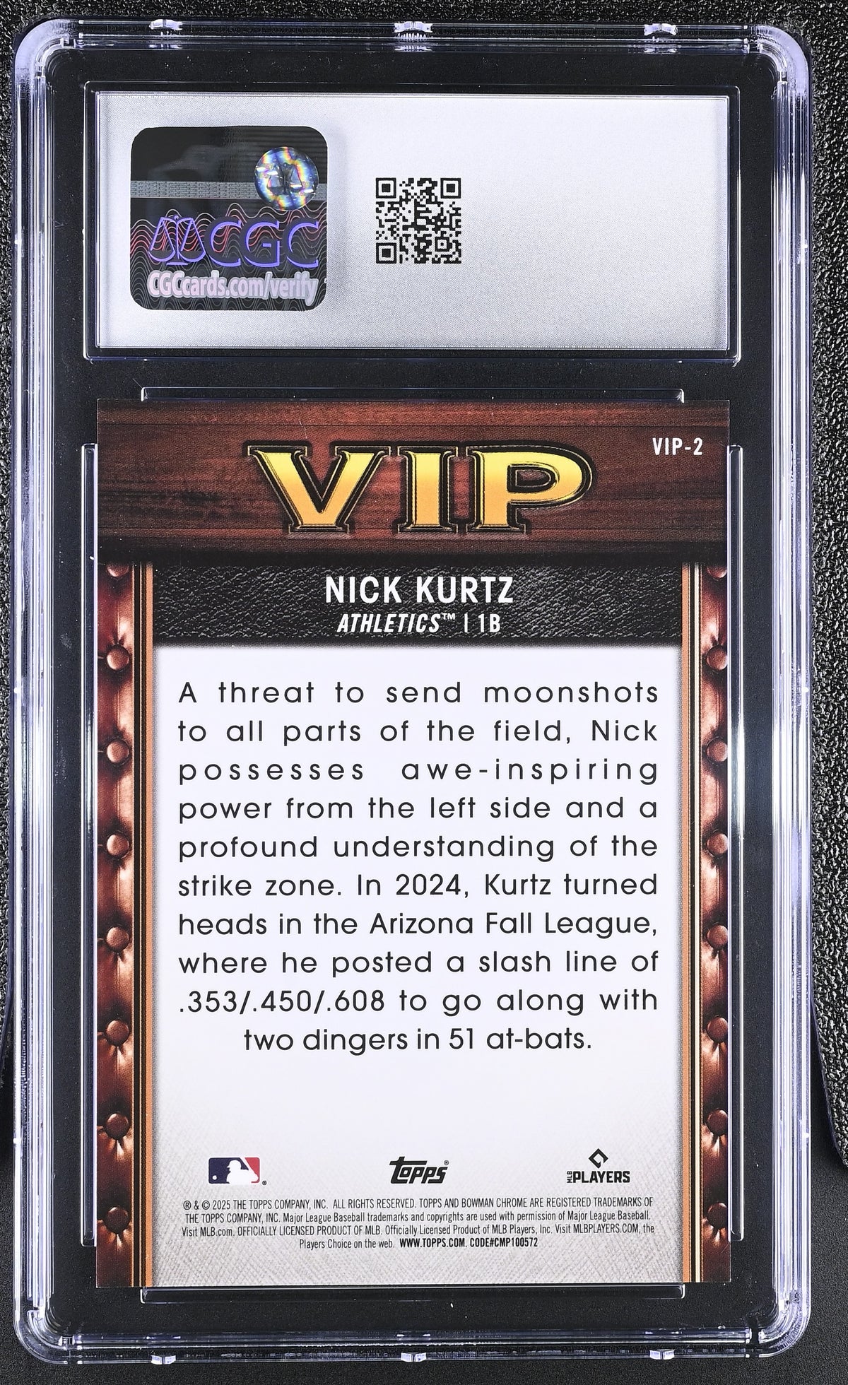 2025 Bowman Nick Kurtz Orange /25 Rookie Very Important Prospects #VIP-2 CGC 10